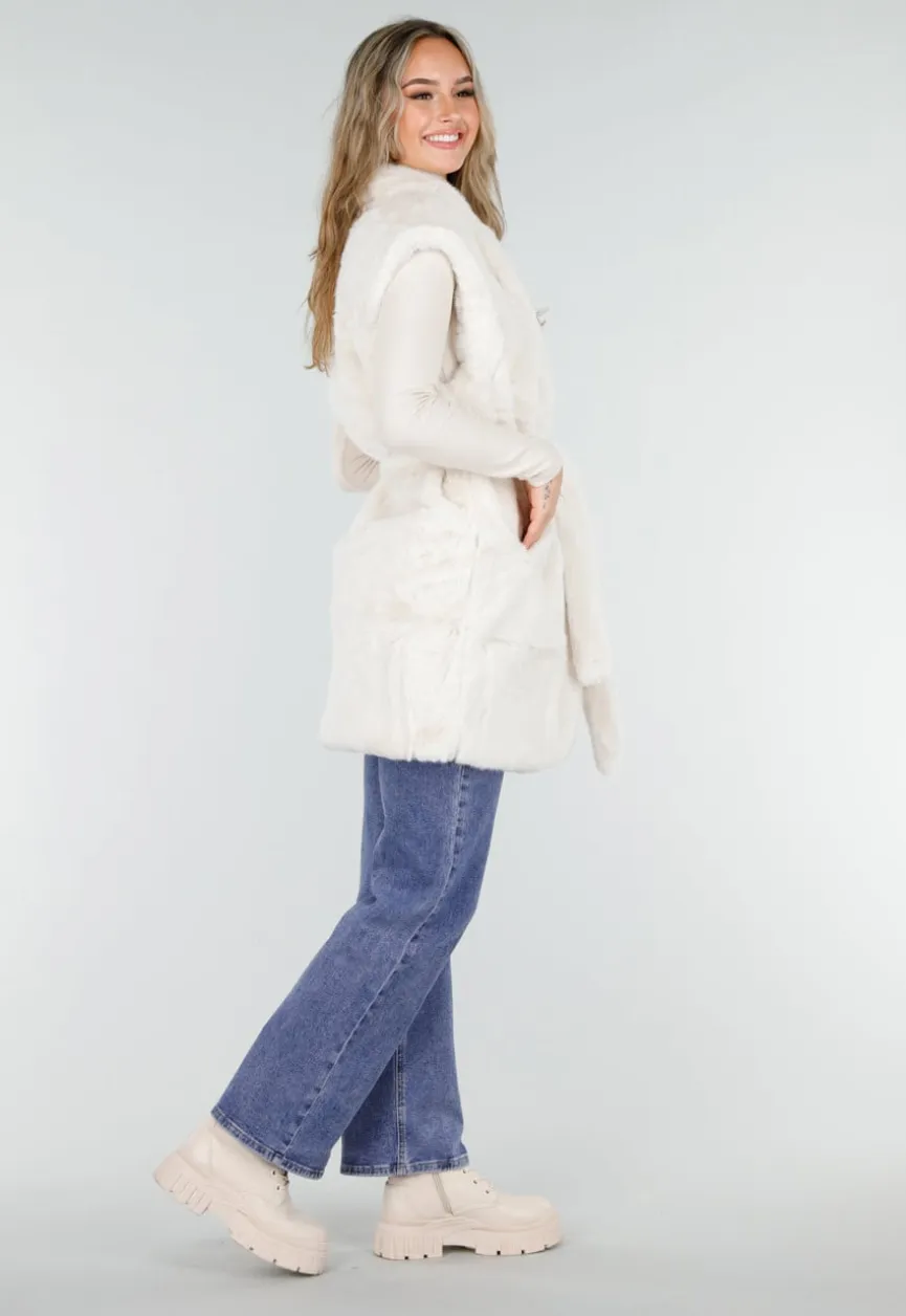 Crèmekleurige Faux Fur Bodywarmer met Ceintuur