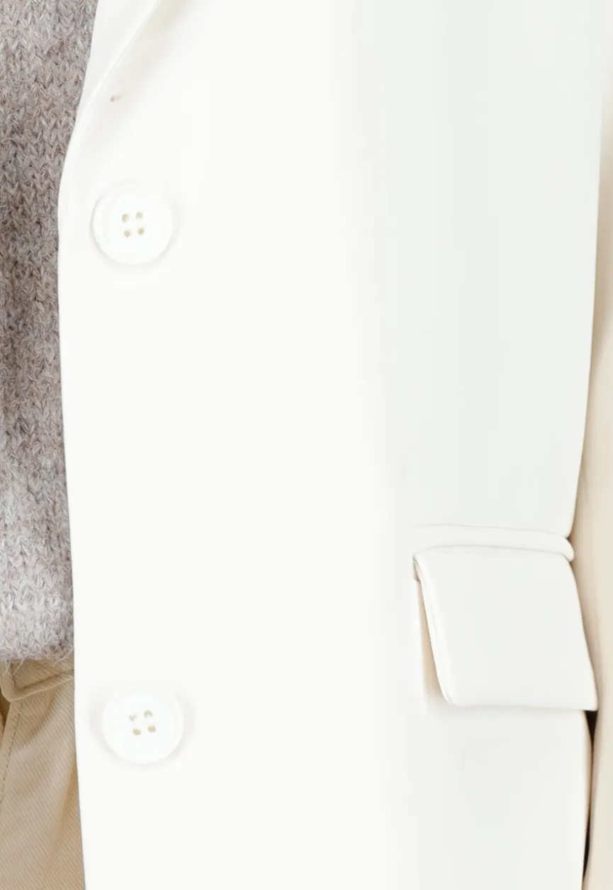 Crèmekleurige Oversized Blazer met Reverskraag en Knopen