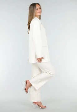 Crèmekleurige Oversized Blazer met Reverskraag en Knopen