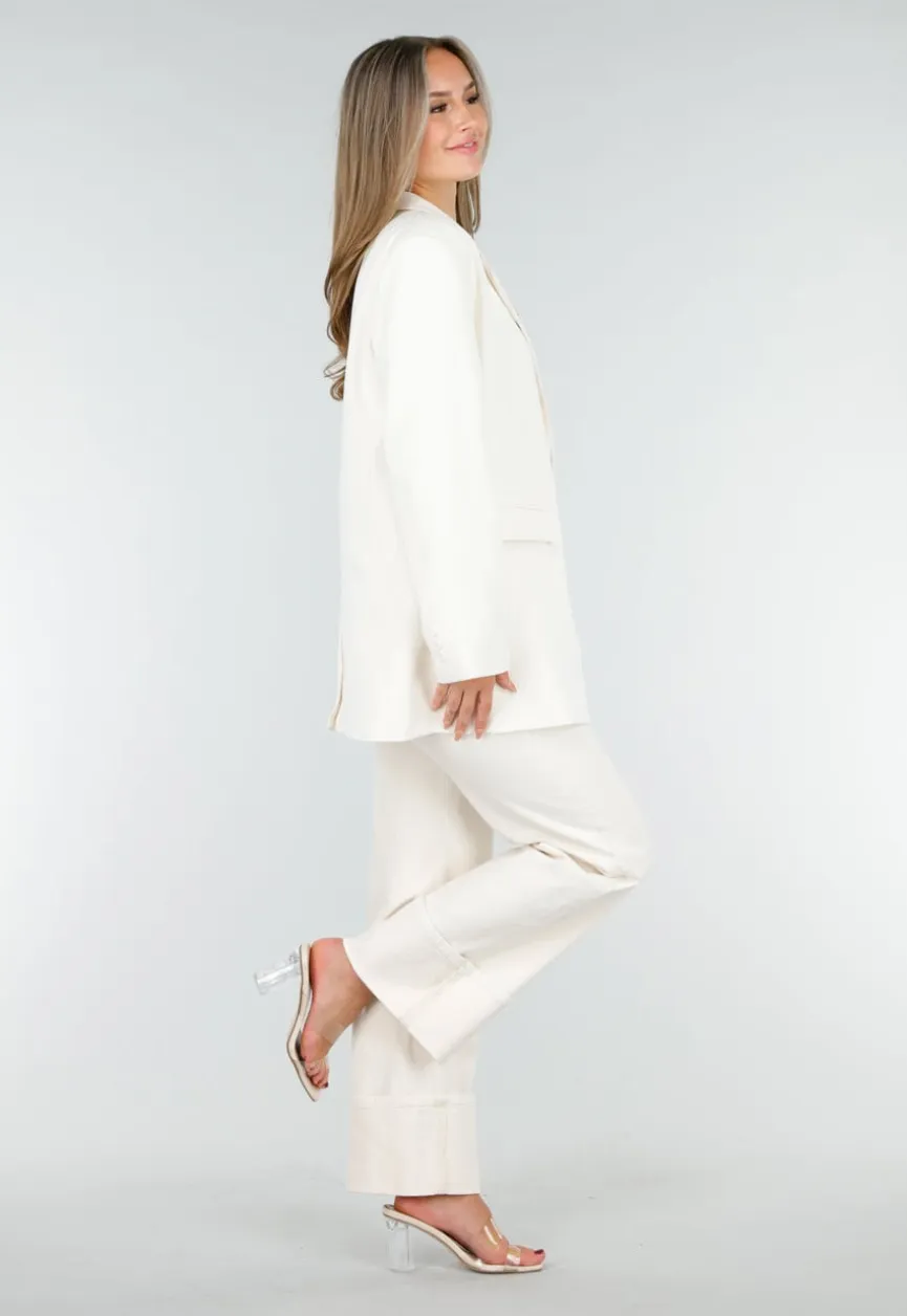 Crèmekleurige Oversized Blazer met Reverskraag en Knopen