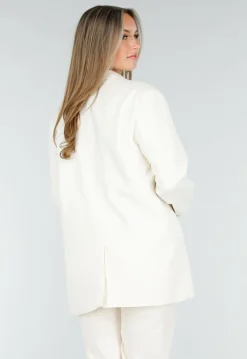 Crèmekleurige Oversized Blazer met Reverskraag en Knopen