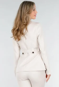 Crèmekleurige Two-Piece Set met Tailleceintuur en Rechte Broek
