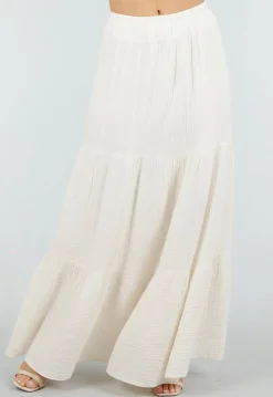 Crème Mousseline Maxi Rok met Elastische Taille
