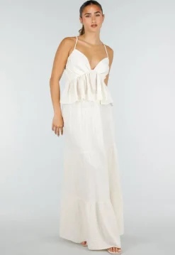 Crème Mousseline Maxi Rok met Elastische Taille