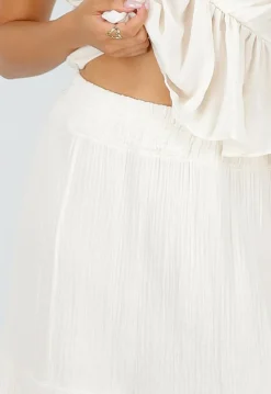 Crème Mousseline Maxi Rok met Elastische Taille