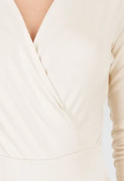 Crème Stretch Body met Lange Mouwen en V-Hals