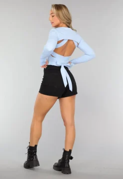 Cropped Blauwe Bolero met Ronde Hals