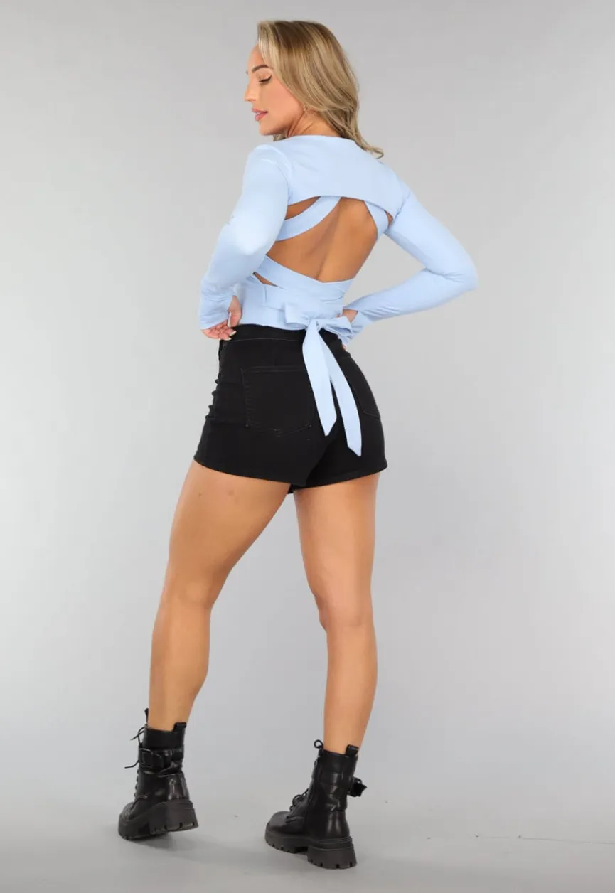 Cropped Blauwe Bolero met Ronde Hals