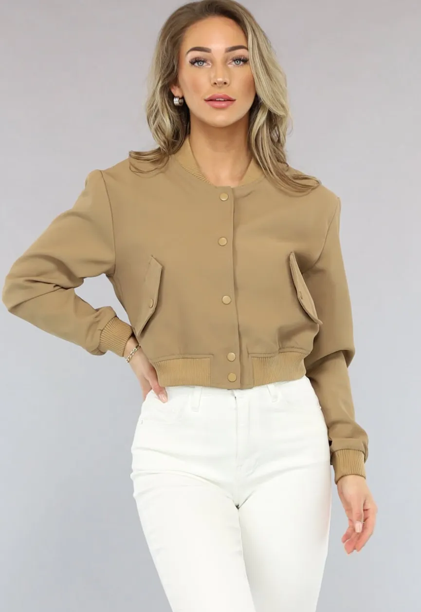 Cropped Bomber Jasje in Camel