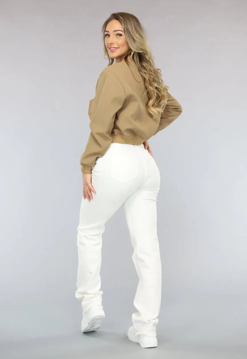 Cropped Bomber Jasje in Camel