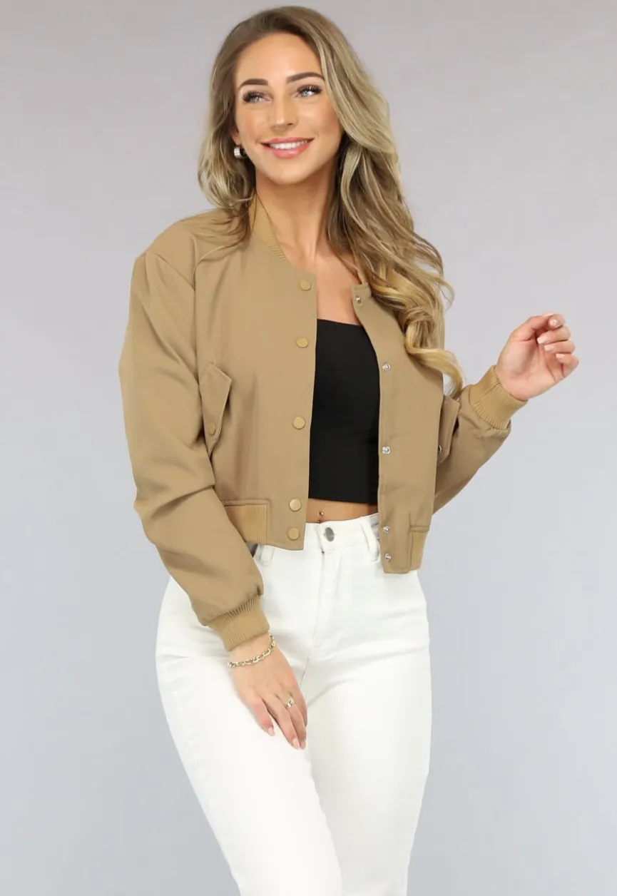Cropped Bomber Jasje in Camel