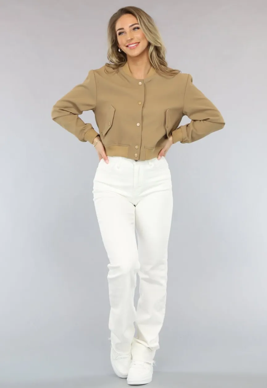 Cropped Bomber Jasje in Camel