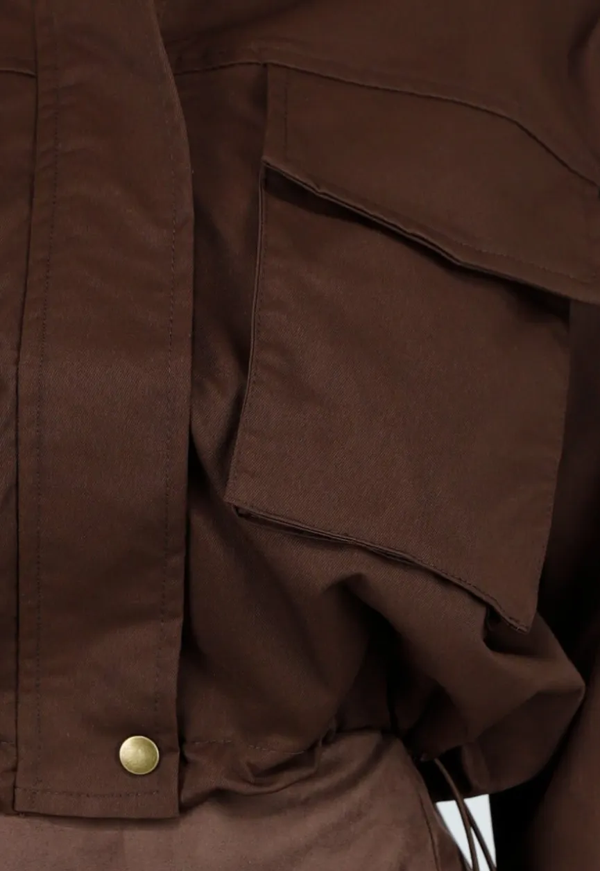Cropped Bruine Jas met Rits en Grote Zakken