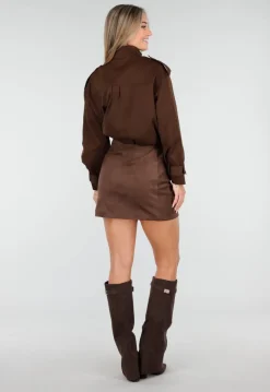 Cropped Bruine Jas met Rits en Grote Zakken
