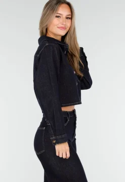 Cropped Denim Blouse in Donkerblauw Met Lange Mouwen
