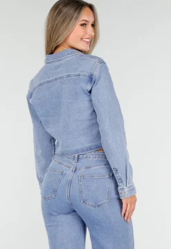 Cropped Denim Blouse in Lichtblauw Met Lange Mouwen