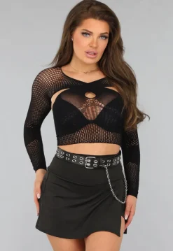 Cropped Fishnet Top met Gekruiste Look