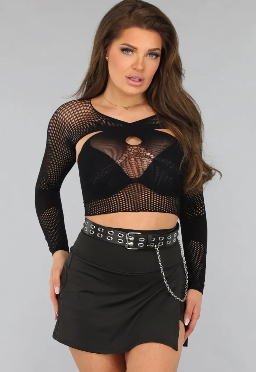 Cropped Fishnet Top met Gekruiste Look