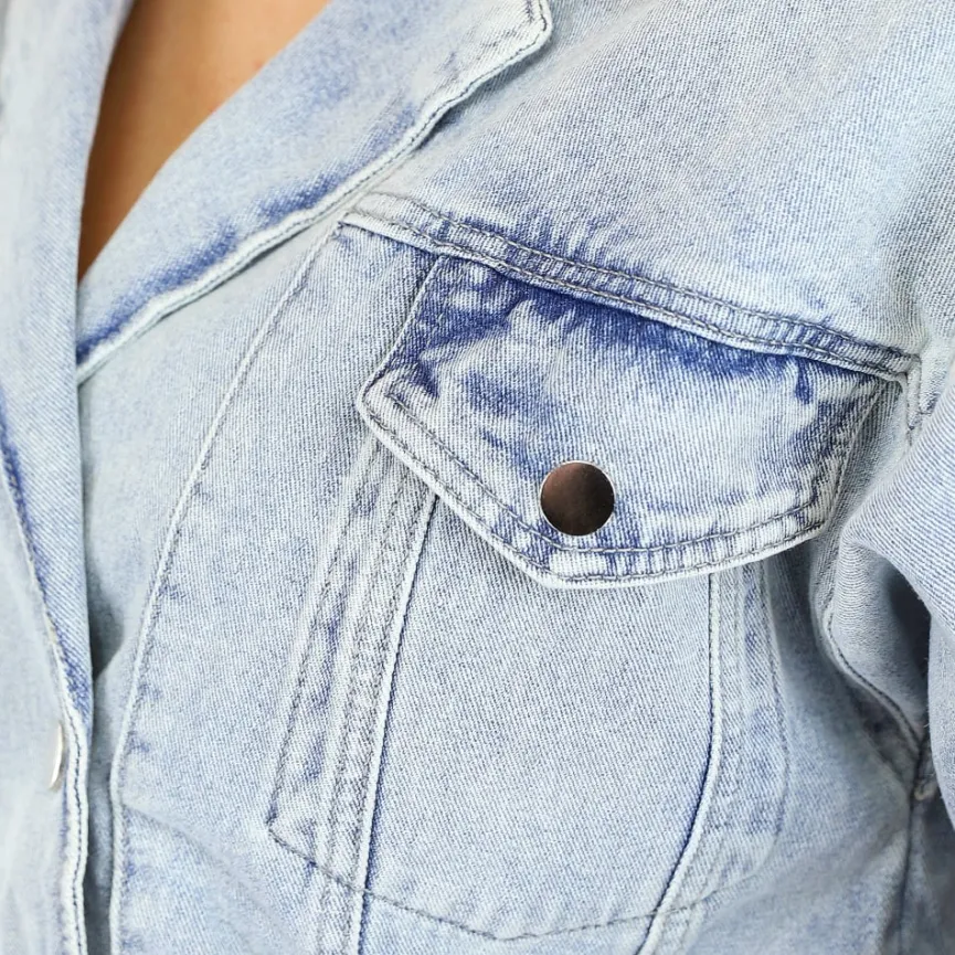 Cropped Jeans Jasje met Druksluiting
