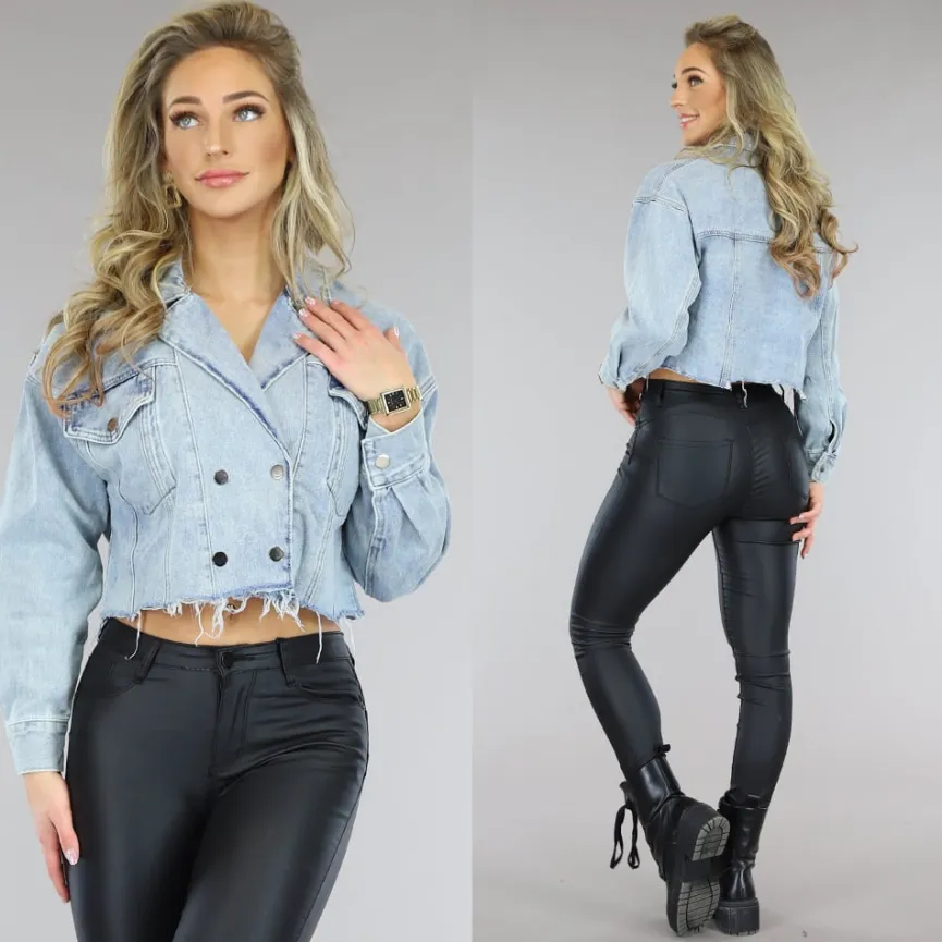 Cropped Jeans Jasje met Druksluiting
