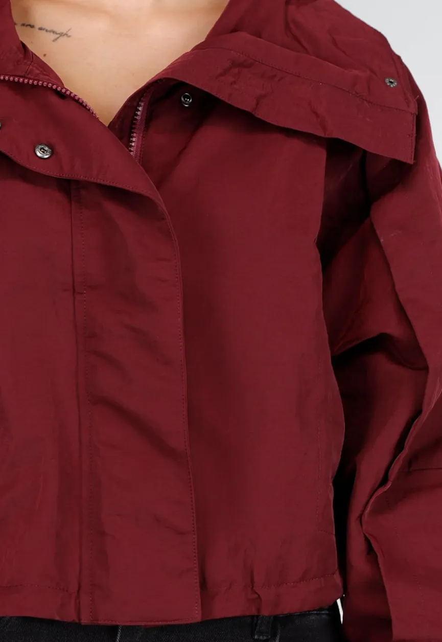 Cropped Lightweight Jas in Bordeauxrood met Brede Kraag
