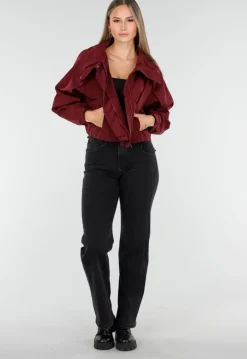 Cropped Lightweight Jas in Bordeauxrood met Brede Kraag