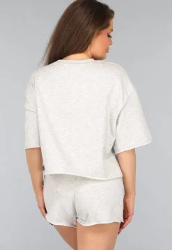 Cropped Shirt in Grijs met Groene Tekst