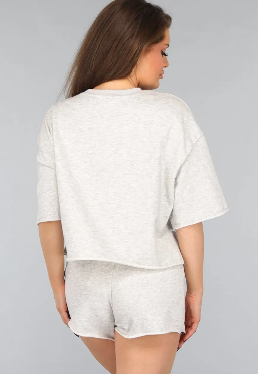 Cropped Shirt in Grijs met Groene Tekst