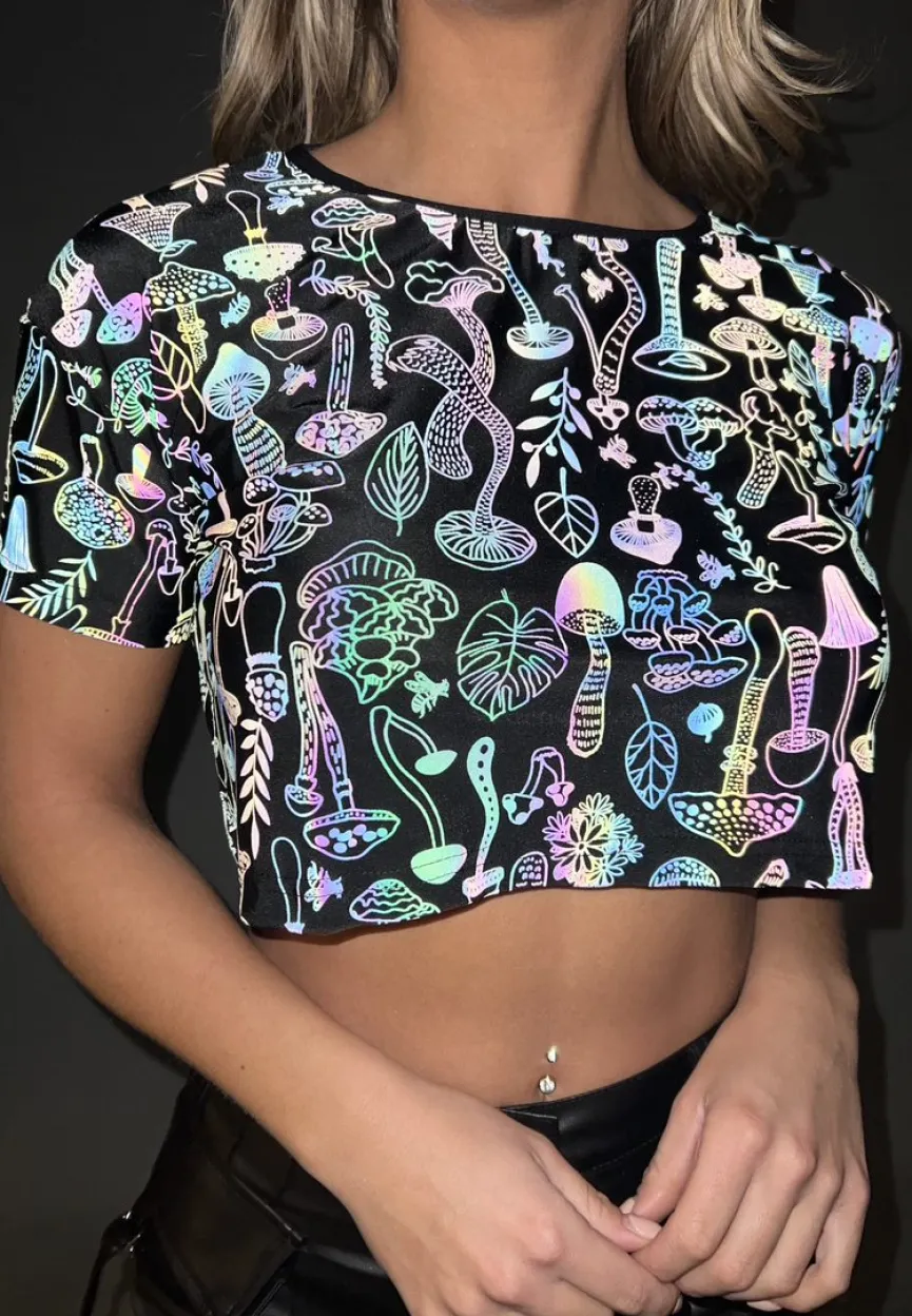 Cropped Shirt met Paddenstoelen Print
