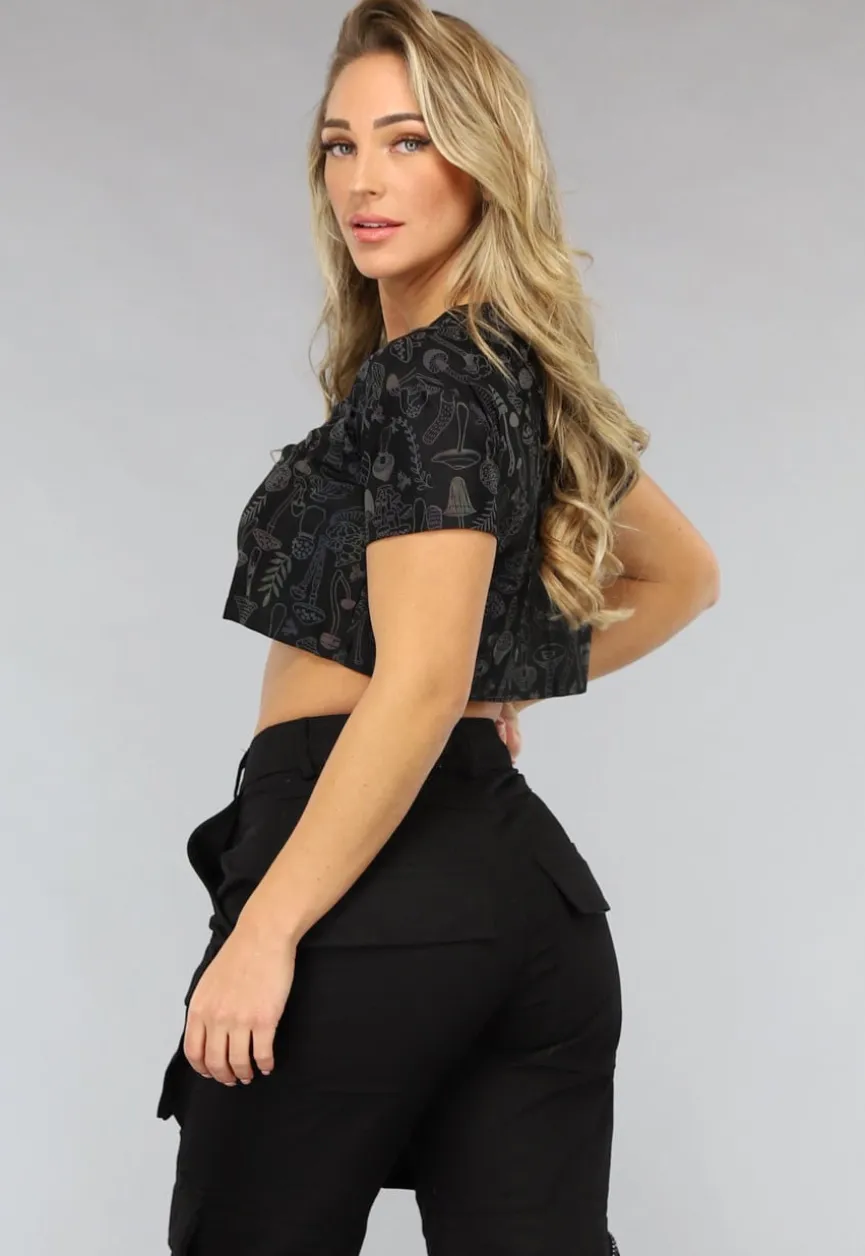 Cropped Shirt met Paddenstoelen Print