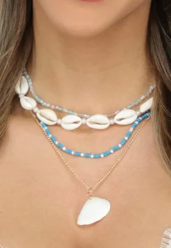 4-Delige Blauwe Ketting Set met Schelpjes