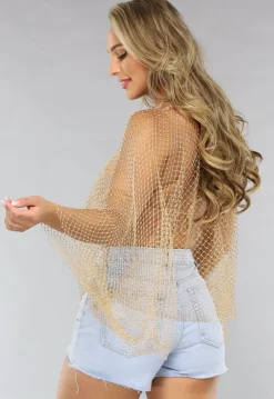 2-Delige Gouden Fishnet Glitter Set