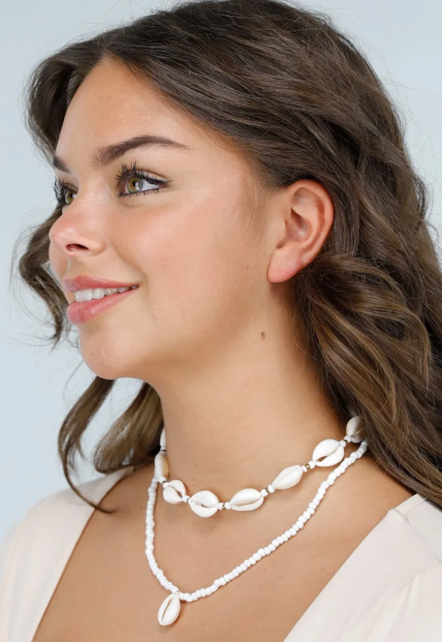 2-Delige Ketting Set met Witte Kauri Schelpjes en Rocailles Kraaltjes