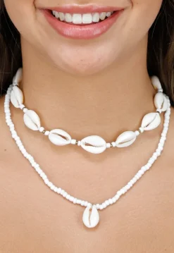 2-Delige Ketting Set met Witte Kauri Schelpjes en Rocailles Kraaltjes