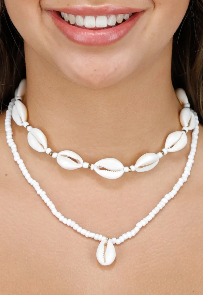 2-Delige Ketting Set met Witte Kauri Schelpjes en Rocailles Kraaltjes