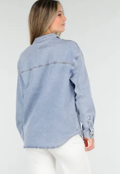 Denim Blouse met Lange Mouwen en Knopen