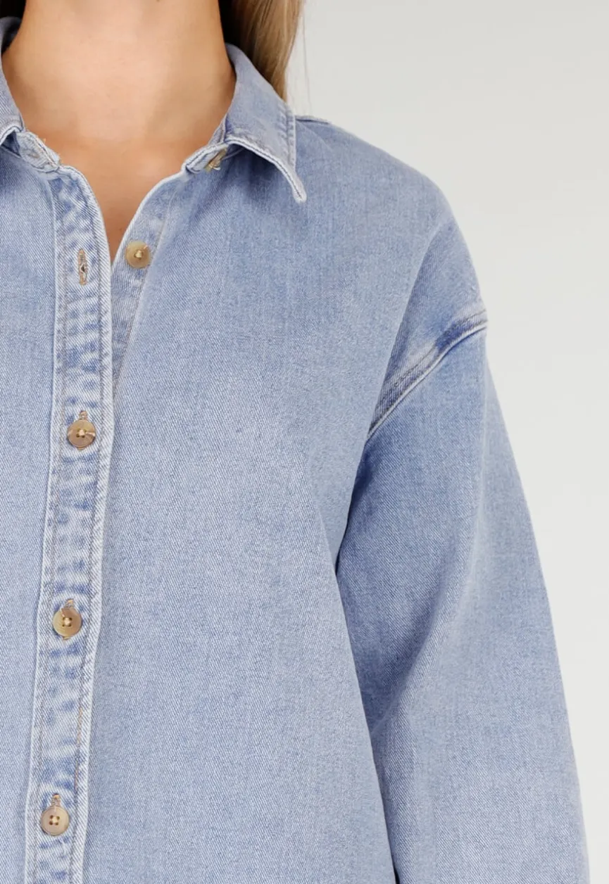 Denim Blouse met Lange Mouwen en Knopen
