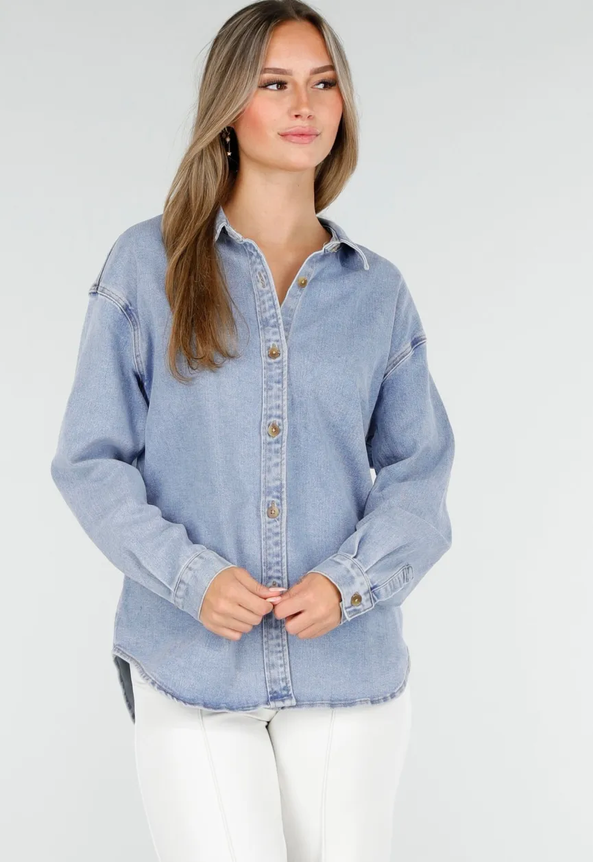 Denim Blouse met Lange Mouwen en Knopen