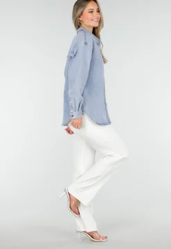 Denim Blouse met Lange Mouwen en Knopen