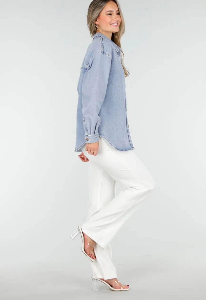 Denim Blouse met Lange Mouwen en Knopen