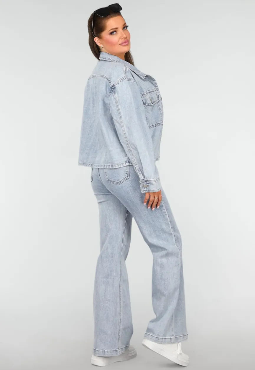 Denim Blouse met Wassing en Borstzakken