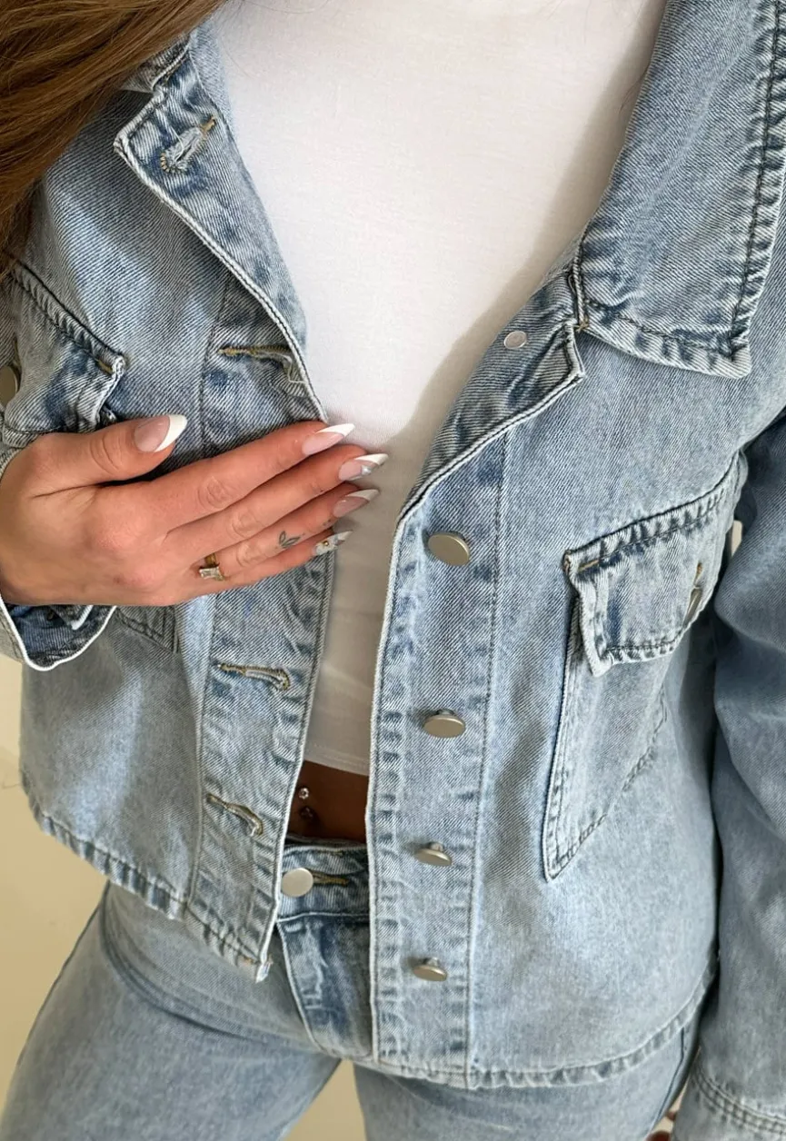 Denim Blouse met Wassing en Borstzakken