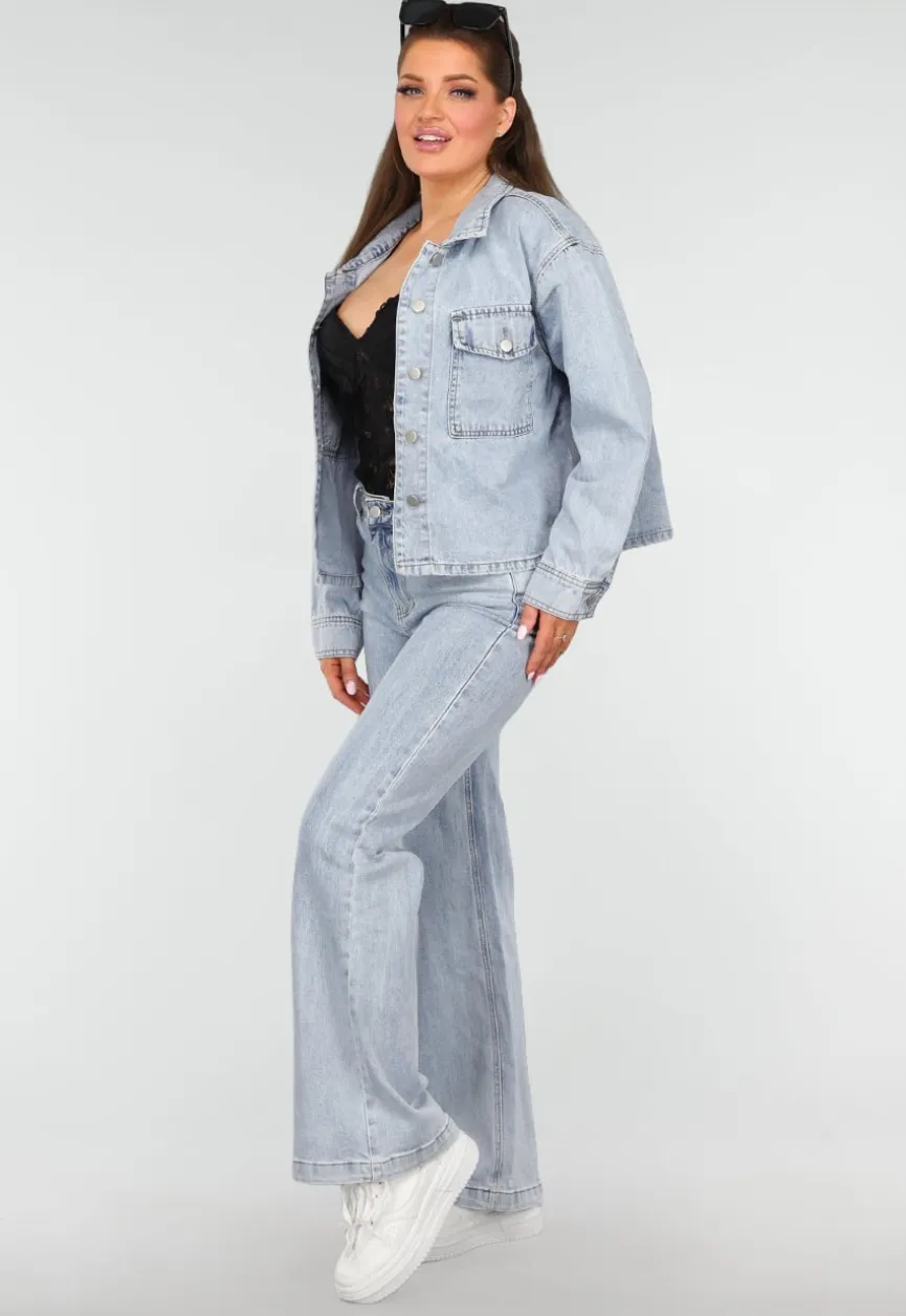 Denim Blouse met Wassing en Borstzakken