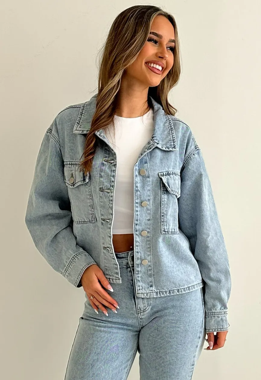 Denim Blouse met Wassing en Borstzakken