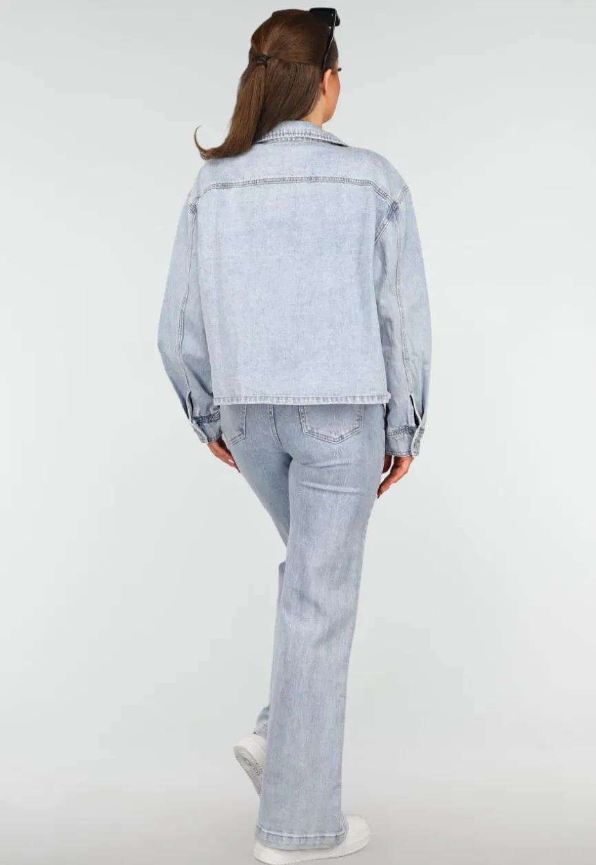 Denim Blouse met Wassing en Borstzakken