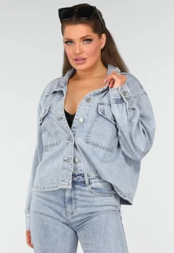 Denim Blouse met Wassing en Borstzakken