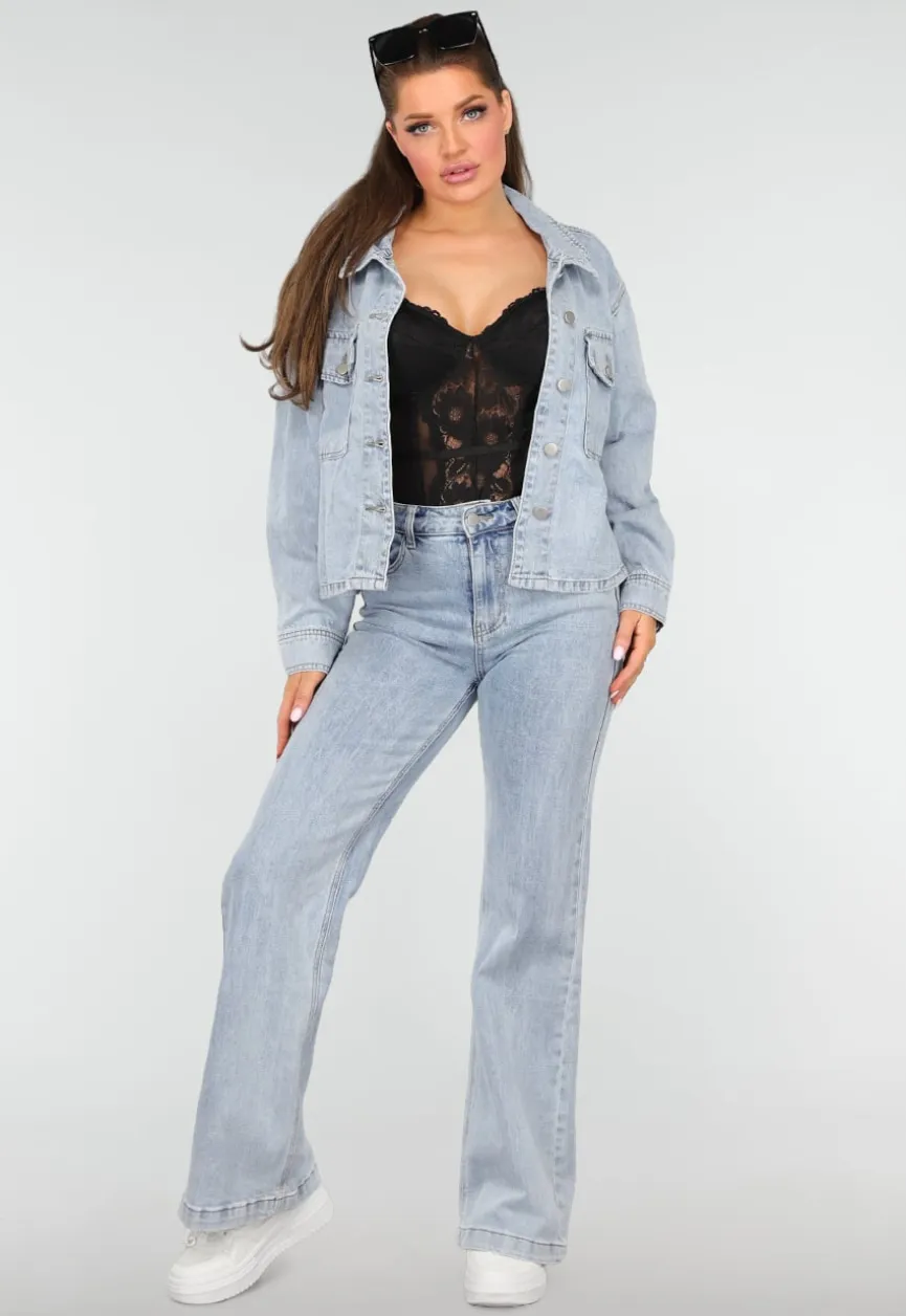 Denim Blouse met Wassing en Borstzakken