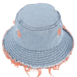 Denim Bucket Hat met Oranje Details
