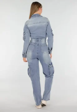 Denim Cargo Jumpsuit Blauw