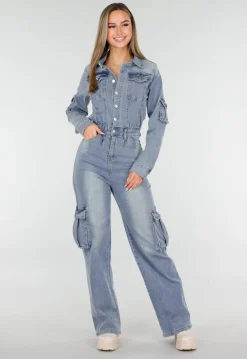 Denim Cargo Jumpsuit Blauw